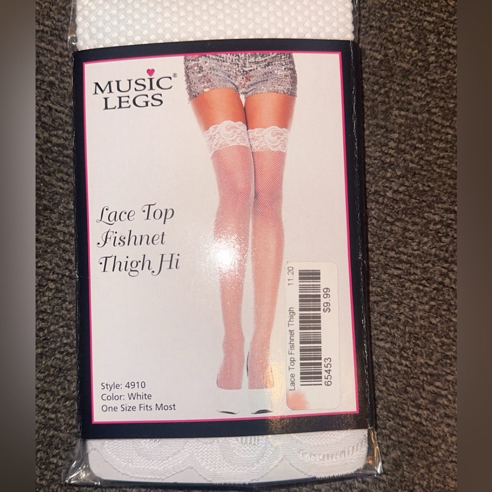 White fishnet thigh highs